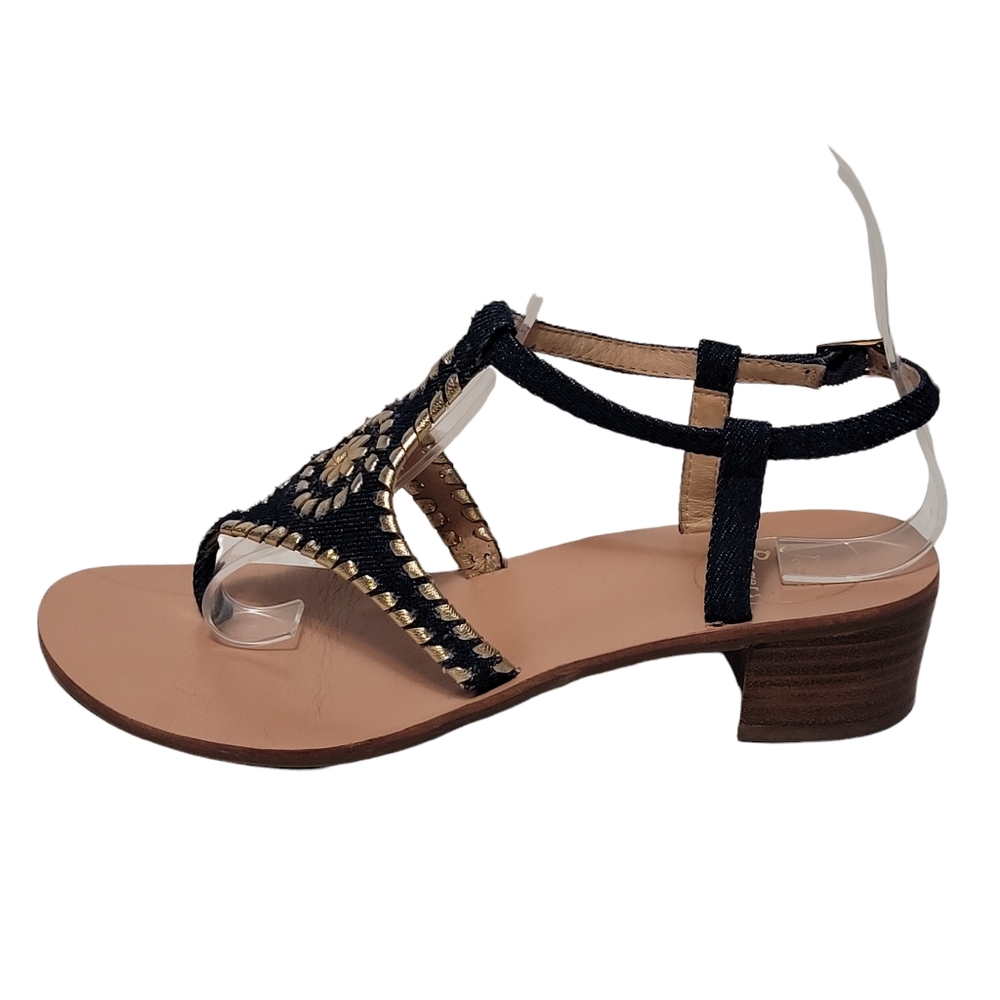 Jack Rogers Denim Blue Gold Leather Navajo Gladiator Sandals - Picture 4 of 10